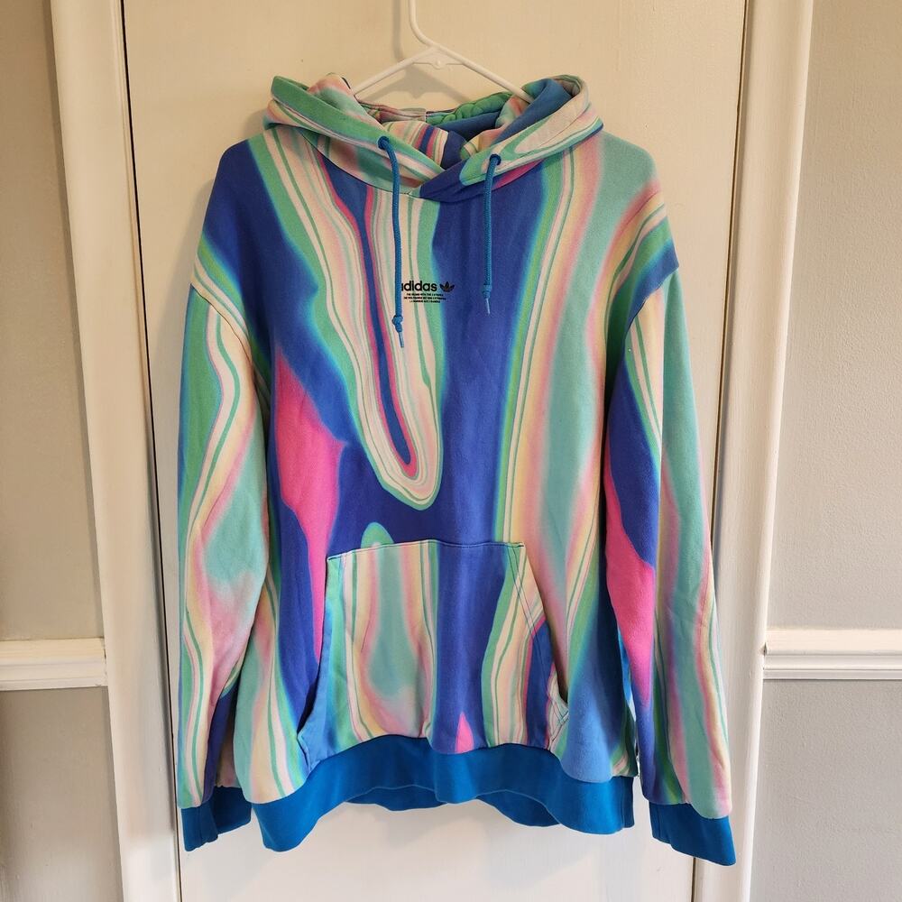Adidas Men's Size XL Hyperreal Allover Print Hoodie HK5142 Blue